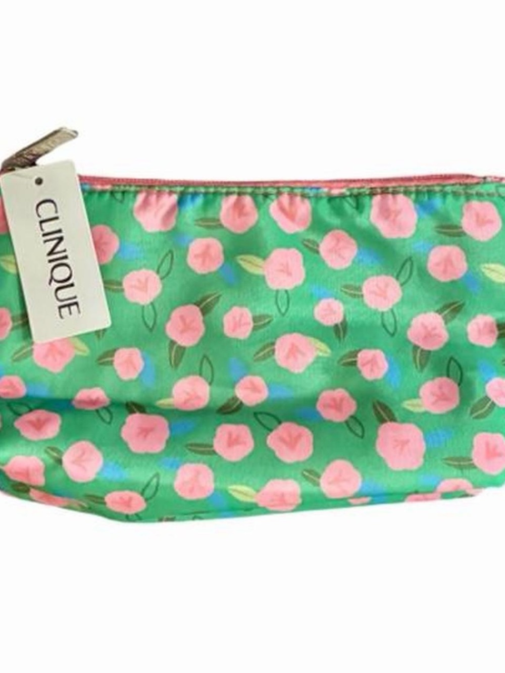 Clinique Floral Zip Makeup Bag Pouch - Pink and Green